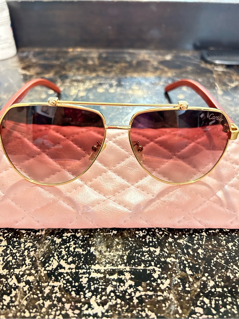 Cartier Women's Gold Frame Sunglasses with Pink Gradient Lenses